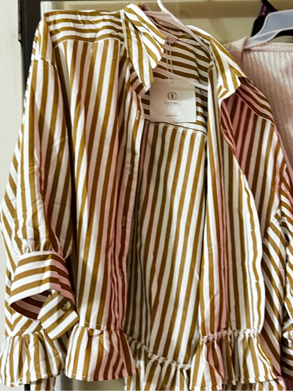 Striped Ruffle Hem Kids Shirt Top - Yellow/White